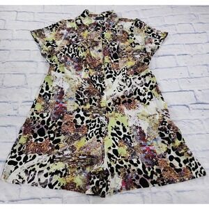 Attitudes by Renee WOMENS SIZE 1X Woven Short Sleeve Romper Jungle Cat A603267
